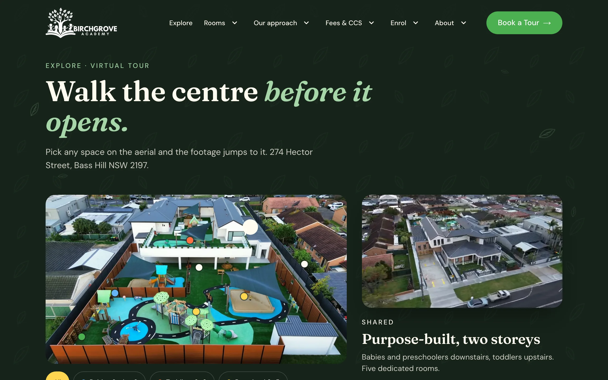 Birchgrove Academy virtual tour over an aerial view, desktop