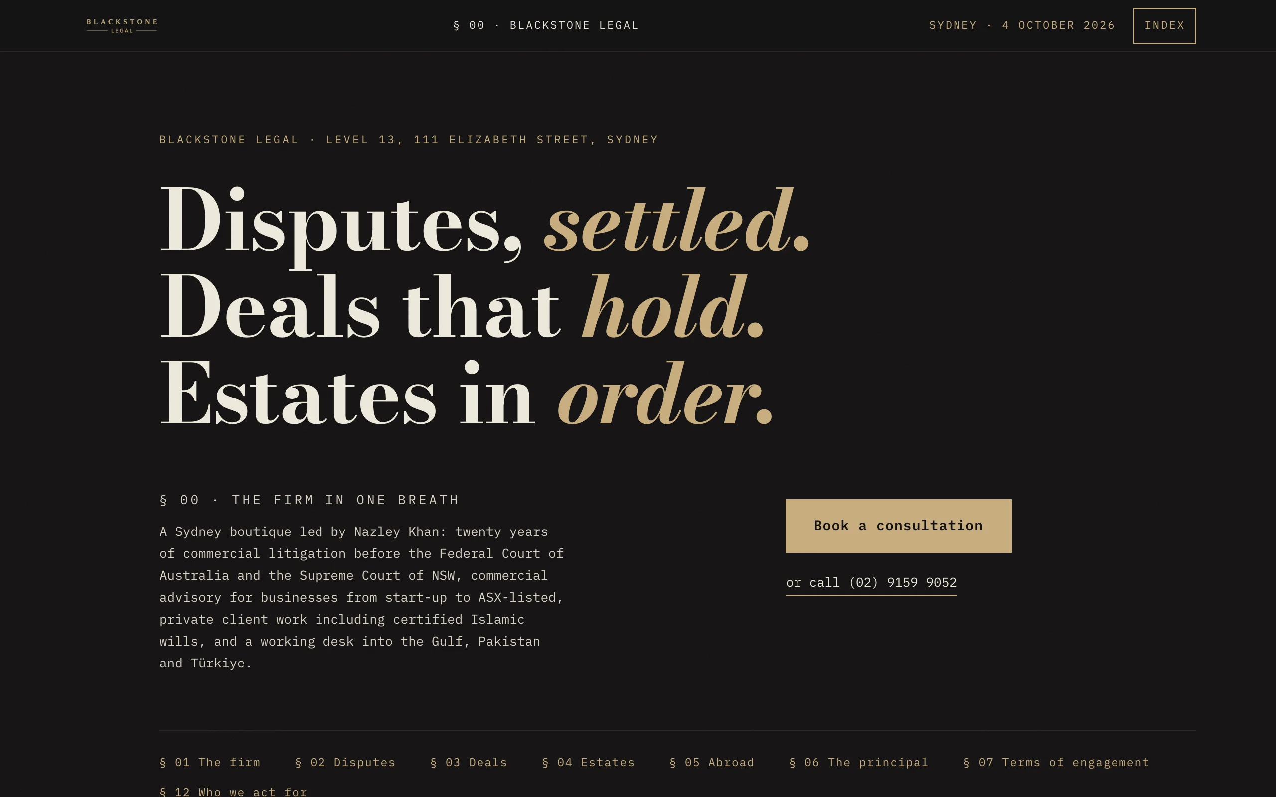 Blackstone Legal law firm home page, desktop