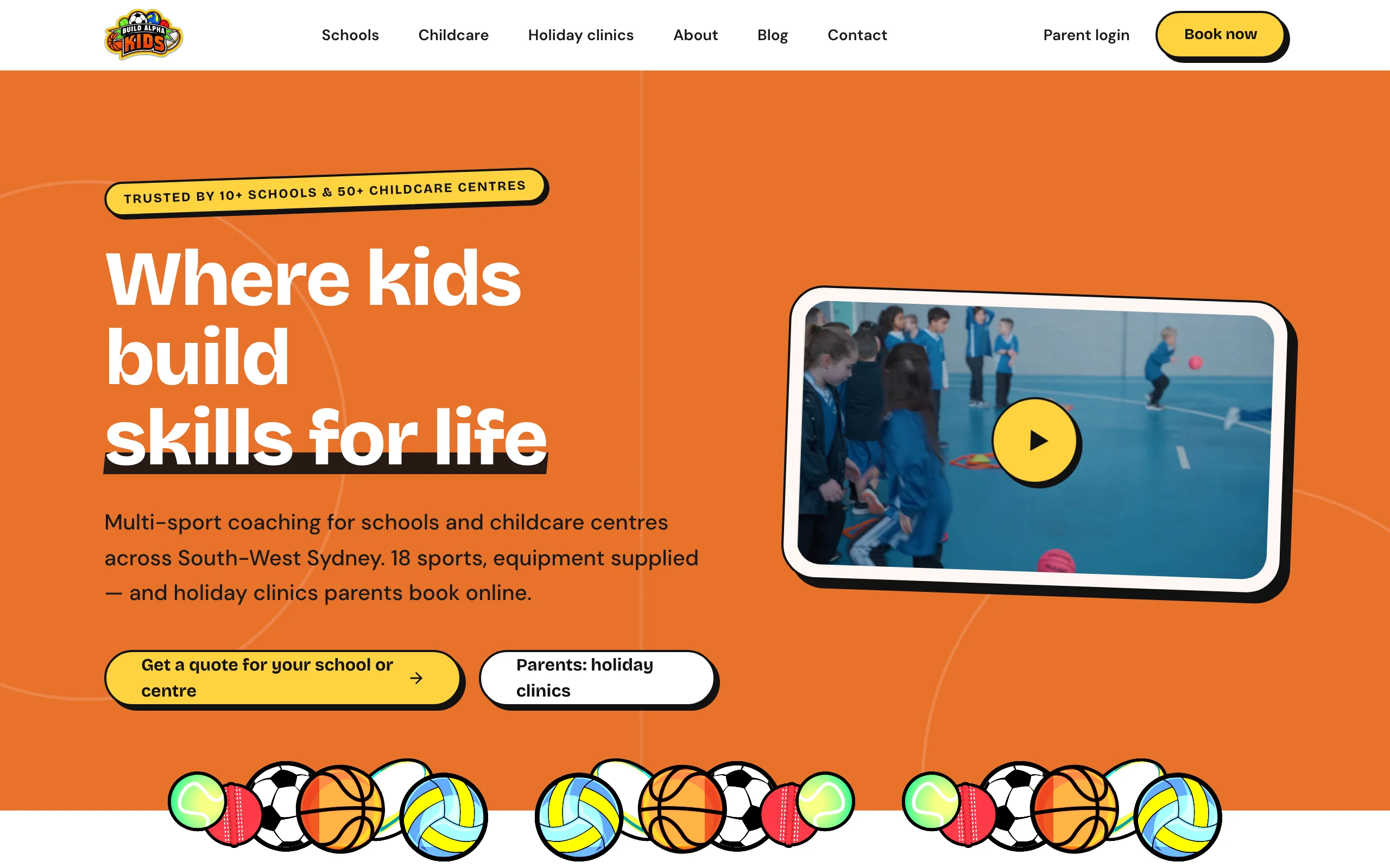 BuildAlphaKids kids sport coaching home page, desktop