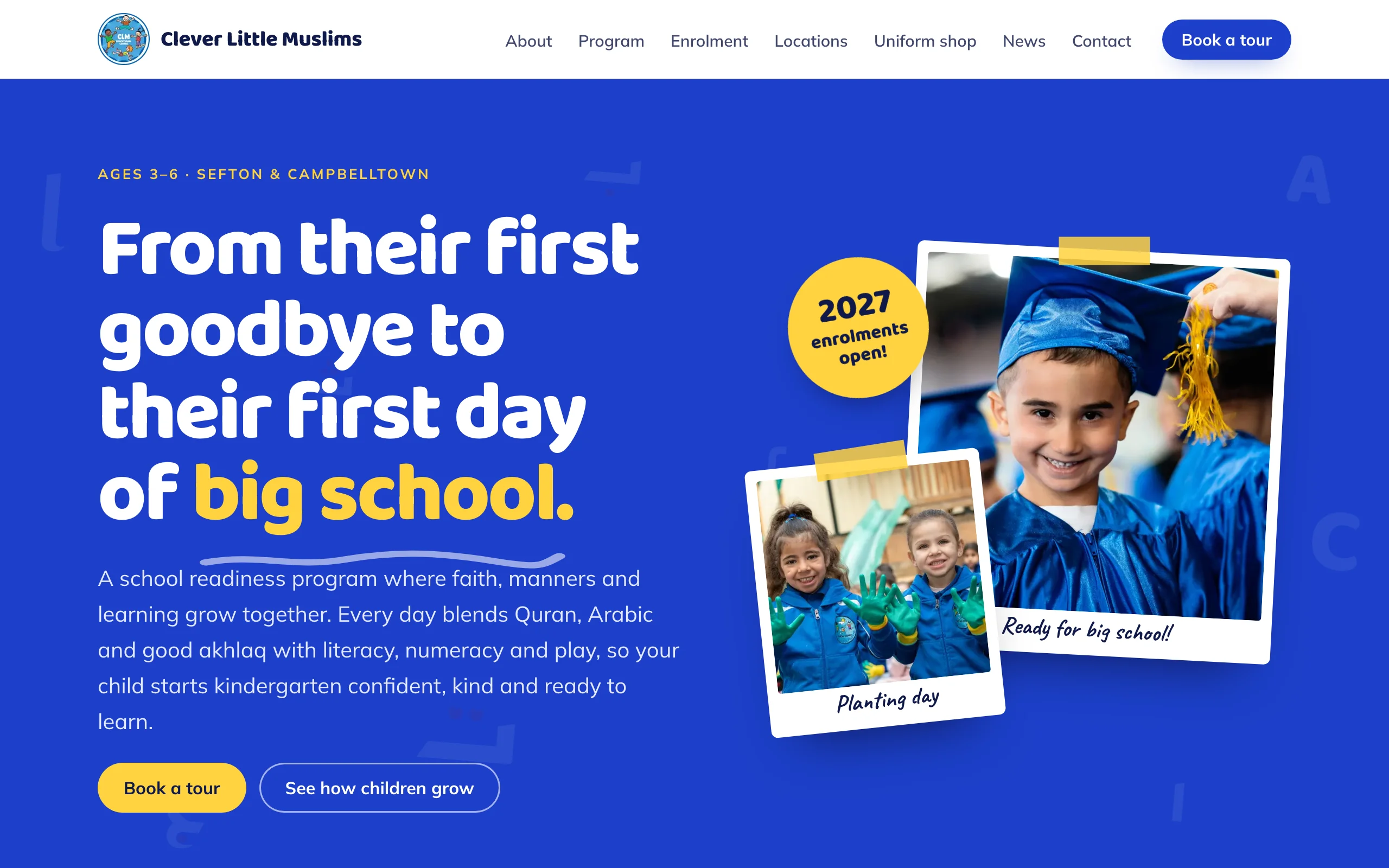 Clever Little Muslims school-readiness centre home page, desktop