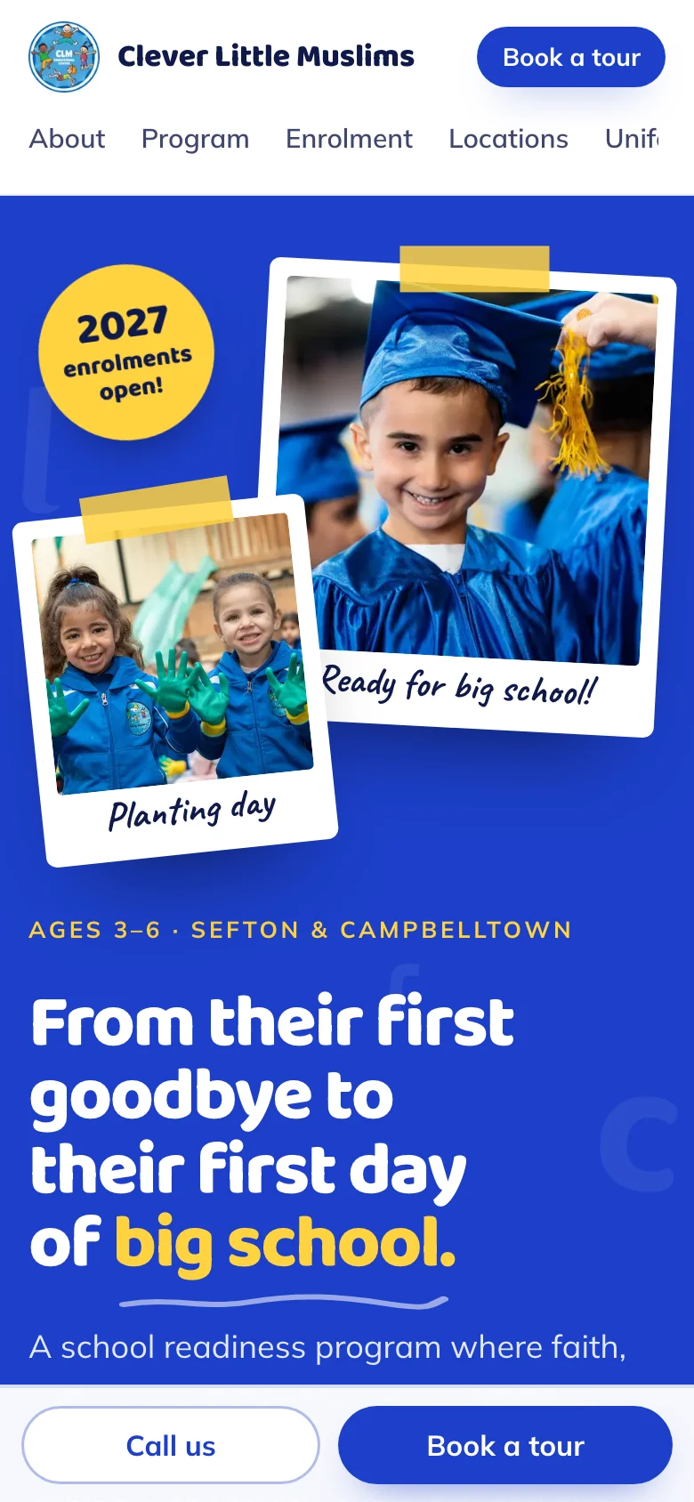 Clever Little Muslims school-readiness centre home page on a phone