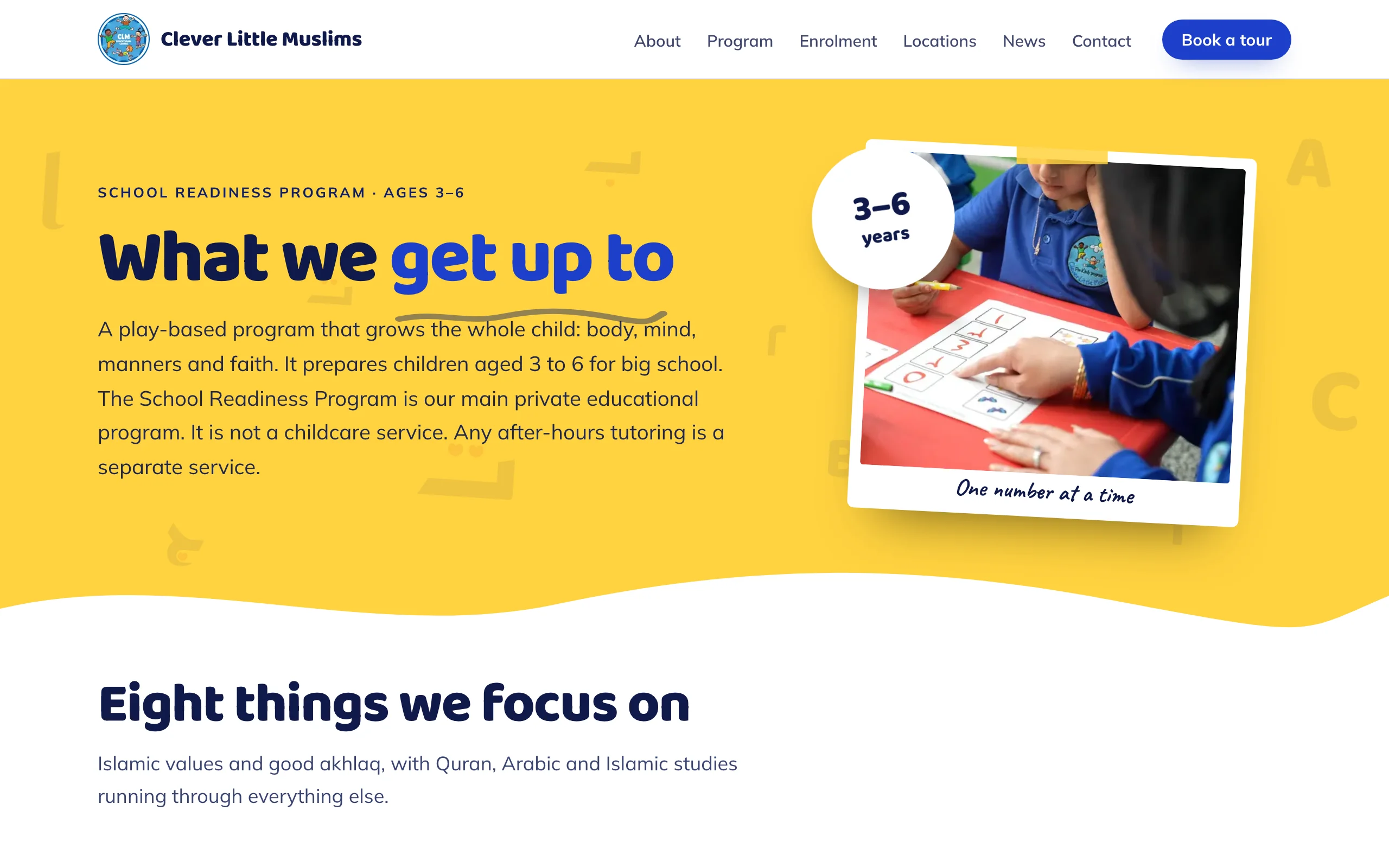 Clever Little Muslims school readiness program page, desktop