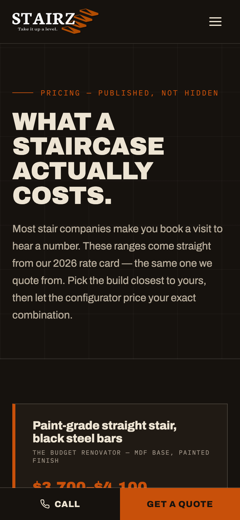 Stairz pricing page on a phone