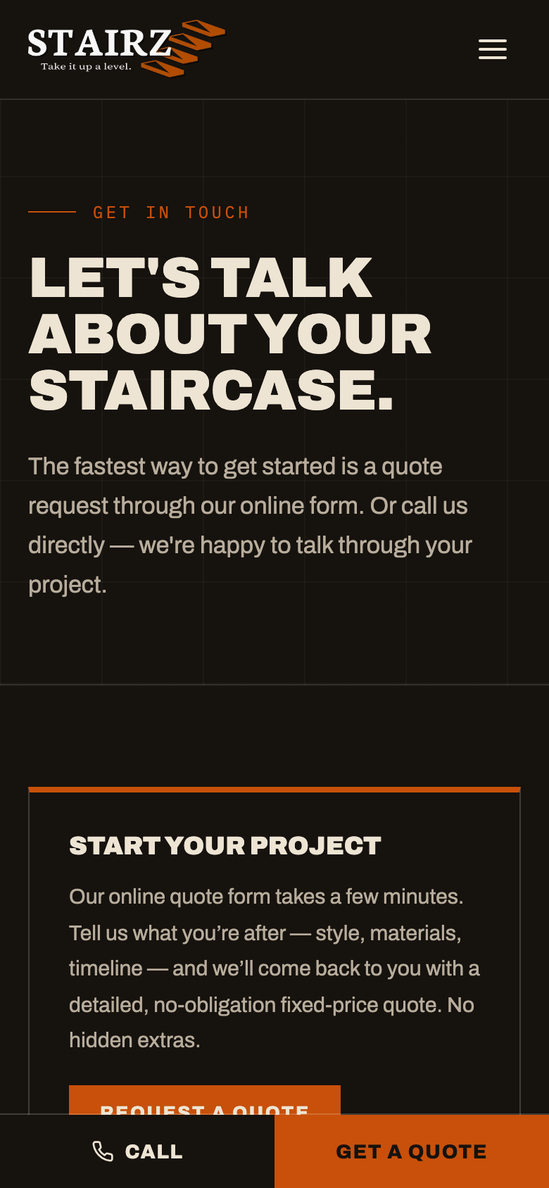 Stairz contact page on a phone